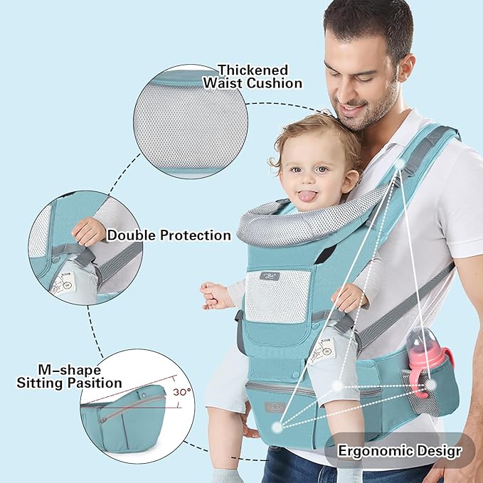 Baby Carrier Ergonomic Infant Carrier with Hip Seat Kangaroo Bag Soft Baby Carrier Newborn to Toddler 7-45lbs Front and Back Baby Holder Carrier for Men Dad Mom