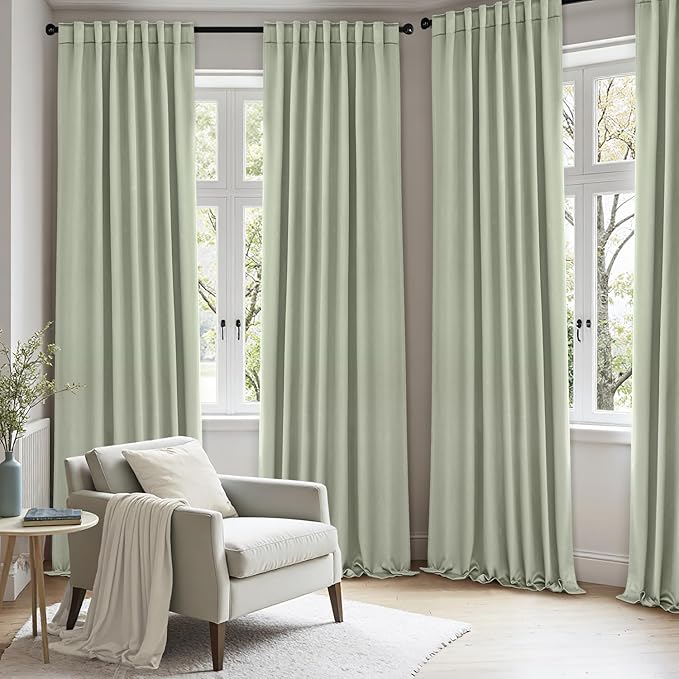 ANRODUO Sage Green Thermal Insulated Light Blocking Curtains 90 Inch Long Room Darkening Blackout Drapes for Living Room Bedroom 2 Panels Set 52" W x 90" L