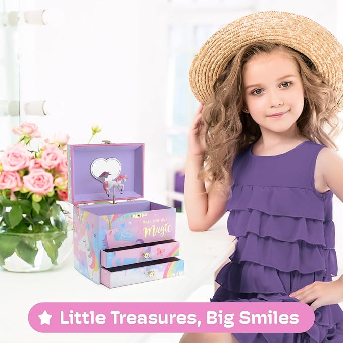 Jewelkeeper Unicorn Musical Jewelry Box for Girls - Cotton Candy Unicorn Design Music Box with 2 Pullout Drawers to Store Earrings, Necklace and Bracelets, Plays The Beautiful Dreamer Tune