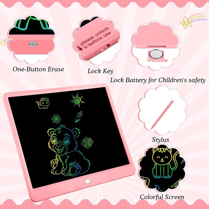 Decute Kids Toys LCD Writing Tablet with Stylus, 15 Inch Erasable Toddlers Doodle Board, Reusable Drawing Pad for Kids, Educational Christmas Birthday Gift for 3 4 5 6 7 8 Girls Boys Toddler Pink