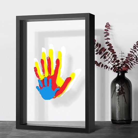 Family Handprint Kit, Hand Prints Keepsake Frame, DIY Craft Gift for New Parents & Mom & Baby, Grandparents, Mother's Day, Father's Day, Adoption Day, Anniversary, 6 Non -Toxic Paints (Black)