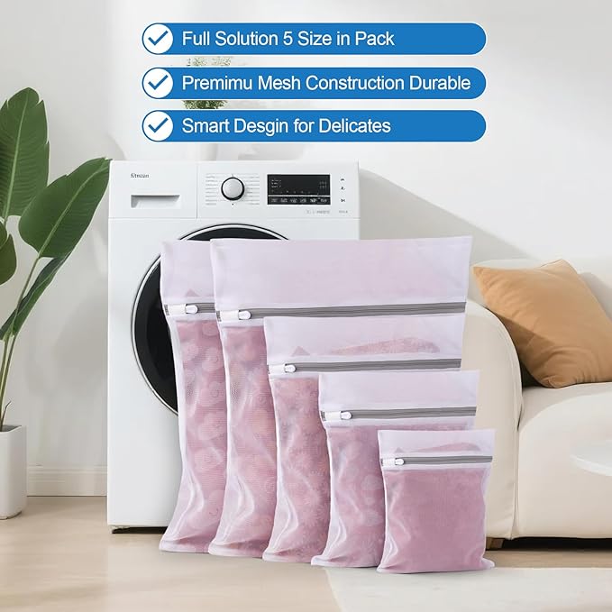 5Pcs Laundry Bags Mesh Wash Bags, Delicate Laundry Bags for Clothes, Hosiery, Underwear, Bed linen - 5 Size