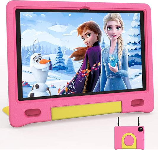 JREN Kids Table 10.1" ｜Android 14 Tablet for Kids｜64GB Storage｜Octa-Core｜WiFi ｜Cameras｜Parental Control｜Kids Content｜Case Included Great Gift for Children Ages 3-12 Years Old Pink