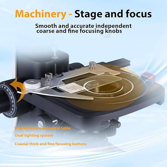 40X-2500X Microscope Laboratory Microscope for Adults with LED, Double 3D Mechanical Stage, Abbe Spotting Scope for Students Children Adults Laboratory Education Science Doppelt Tisch