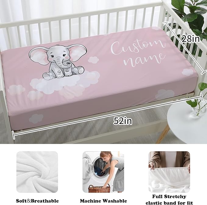 Custom Nursery Crib Bedding Set: Personalized Name 4 Piece Starry Sky Elephant Design Baby Crib Sets for Girls - Toddler Double Layer Blanket Set, Comfortable Crib Bed Sheets for Baby Toddlers