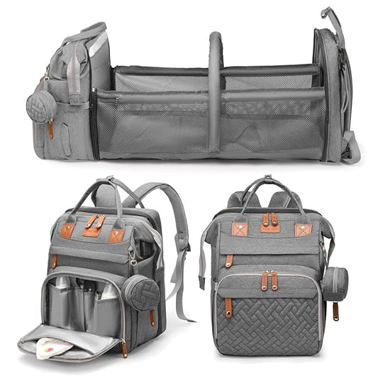Jeryswet Baby Diaper Bags with Changing Station, Waterproof Large Capacity Diaper Bag Backpack for Moms Dads with USB Charging Port and Stroller Straps, Baby Shower Gifts, Grey