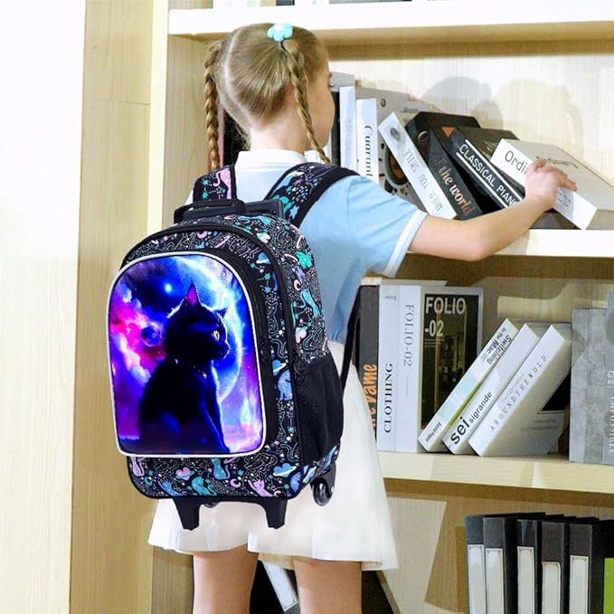 Kids Rolling Backpack for Girls, Roller Wheeled Bookbag - Wheeled Elementary School Bag