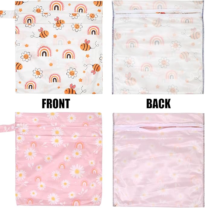 2pcs Cloth Diaper Wet Dry Bags, Waterproof Reusable Wet Bag with 2 Zipper Pockets & Handle, Washable Laundry Bags for Baby Adult Clothes Travel Beach Pool Daycare Yoga Gym Exercise Swimsuits,