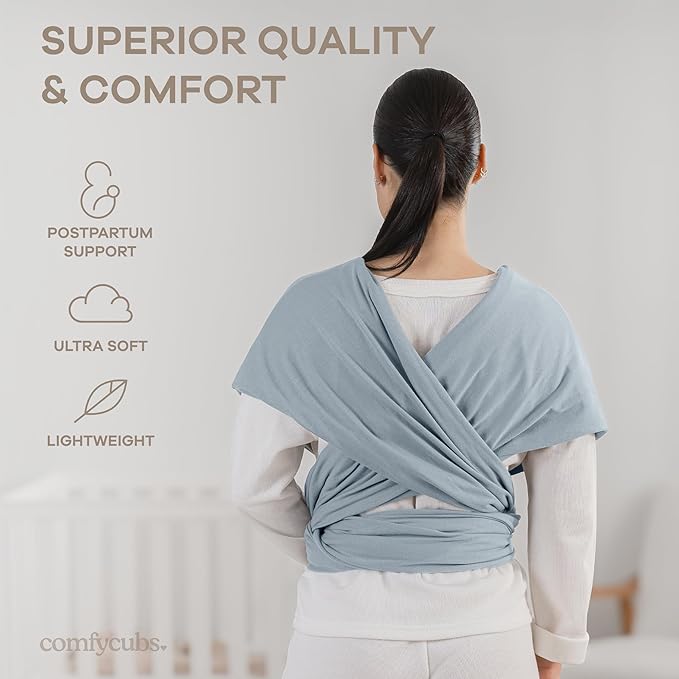 Comfy Cubs Baby Wrap Carrier - Soft & Secure Fit Cotton Blend Baby Carrier Newborn to Toddler - Hands-Free & Lightweight Infant Wrap - Adjustable, One Size Fits All Toddler Sling - Pacific Blue