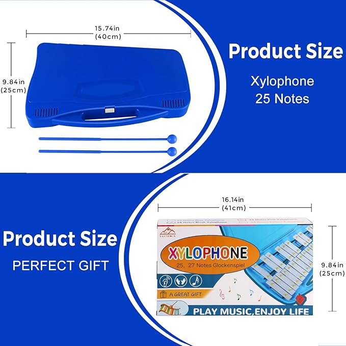 EASTROCK Xylophone, 25 Notes Glockenspiel Xylophone for Kids, Professional Xylophone Instrument Music Teaching, Gifts, JDXPE-25NC-DBL