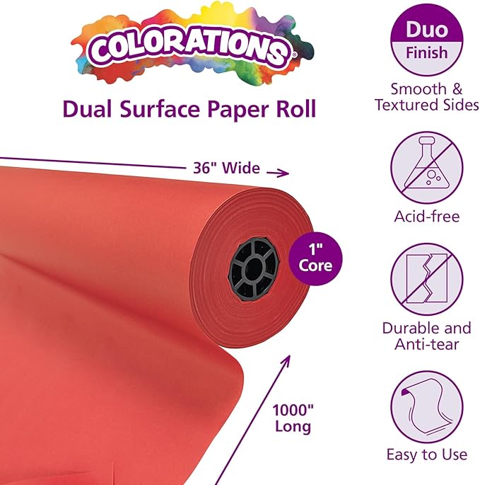 Colorations DSRE Dual Surface Paper Roll, Scarlet Red,, 36" x 1000' (1 Roll)