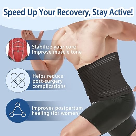 Abdominal Binder for Post Surgery & Postpartum Recovery, Abdomen Hernia Support Belt for Women & Men (Black, X-Large)