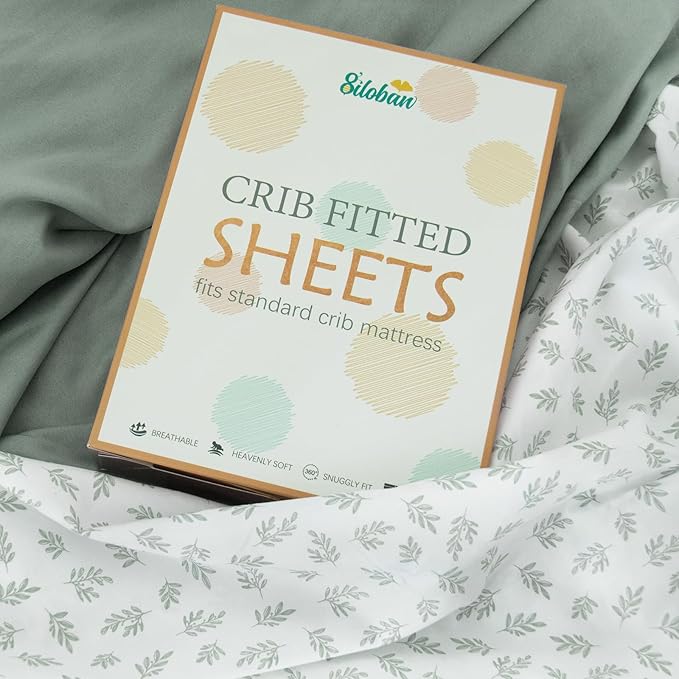 Crib Sheets 4 Pack for Baby Boys & Girls, Neutral Crib Sheet Fitted 52'' x 28'' for Standard Crib & Toddler Mattress, Ultra Soft Material Baby Sheet, Aqua Leaf
