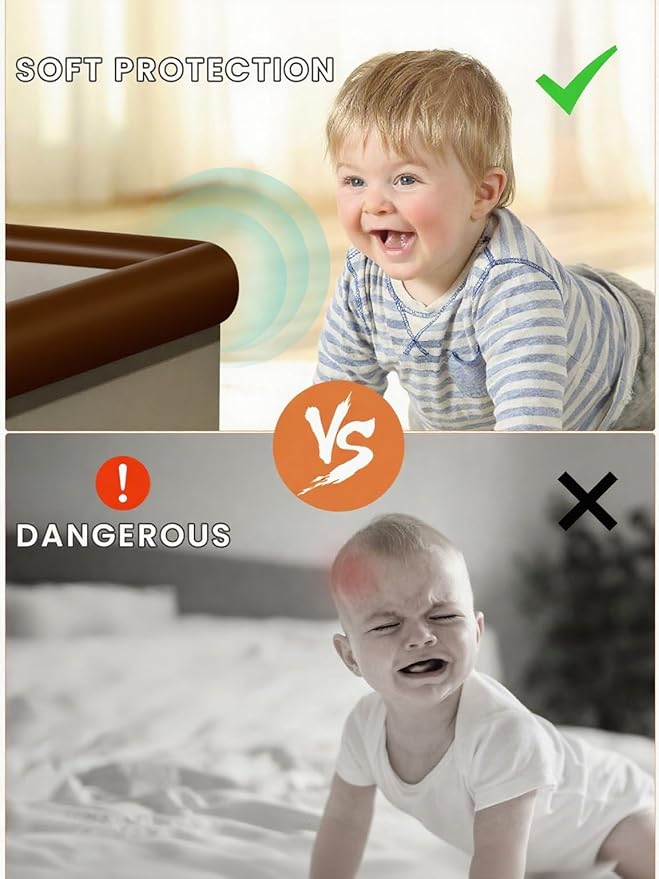 Baby Proof Edge Corner Protector, 16.4FT 0.47''Th L-Shape Furniture Corner & Edge Safety Bumpers with 10 Corners, Pre-Taped, Soft NBR Rubber Foam Desk Edge Cushion Wall Corner Protector (Coffee)