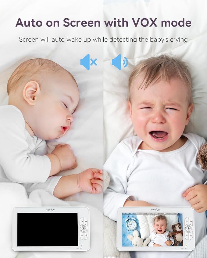 Baby Monitor with Camera and Audio, 7" 720P HD Video Baby Monitor No WiFi, 4000mAh Battery, VOX Mode, Auto Night Vision, Hack Proof, Remote PTZ