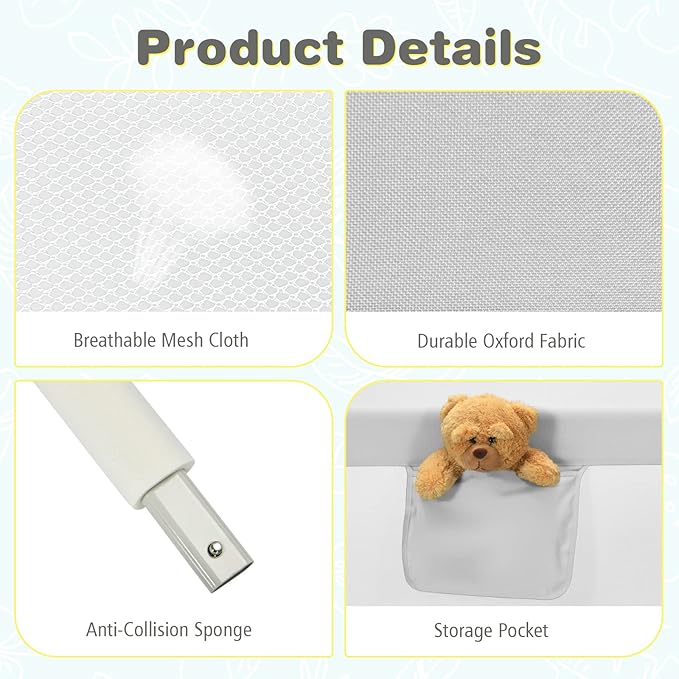 BABY JOY Bed Rail for Toddlers, 57’’ Extra Long, Height Adjustable, Foldable Baby Bed Rail Guard w/Storage Pocket & Double Safety Child Lock for Kids Twin Full Size Queen King Mattress (Gray, 57'')