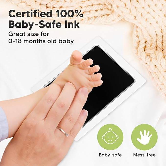 2-Pack Inkless Baby Hand and Footprint Kit - Mess Free Ink Pad for Newborn Keepsake, Dog Nose & Paw Print Kit, Clean Touch Ink Pad for Baby Hand & Footprints, Ideal New Mom Gifts (Jet Black, L)