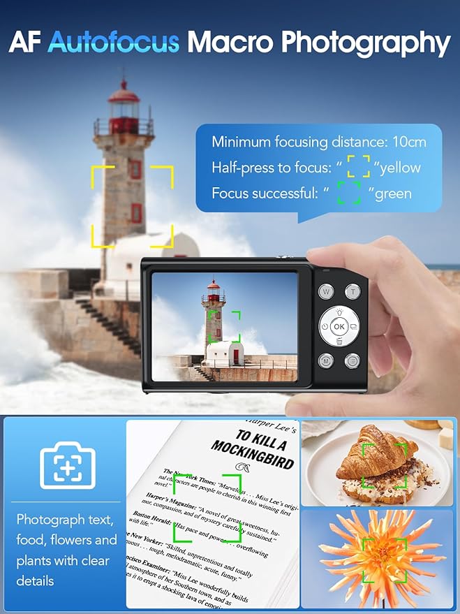 Digital Camera,Autofocus 4K Vlogging Camera for Photography with 32GB Card,48MP Portable Compact Point and Shoot Digital Camera for Teens Adult Beginner with 16X Zoom,Anti-Shake,2 Batteries(Black)