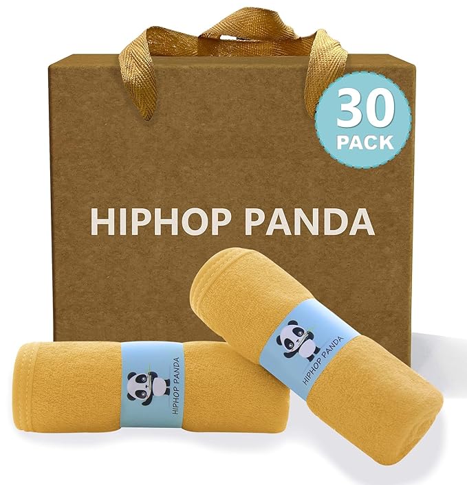 HIPHOP PANDA Baby Washcloths, Rayon Made from Bamboo - 2 Layer Ultra Soft Absorbent Newborn Bath Face Towel - Reusable Baby Wipes for Delicate Skin - Honey, 30 Pack