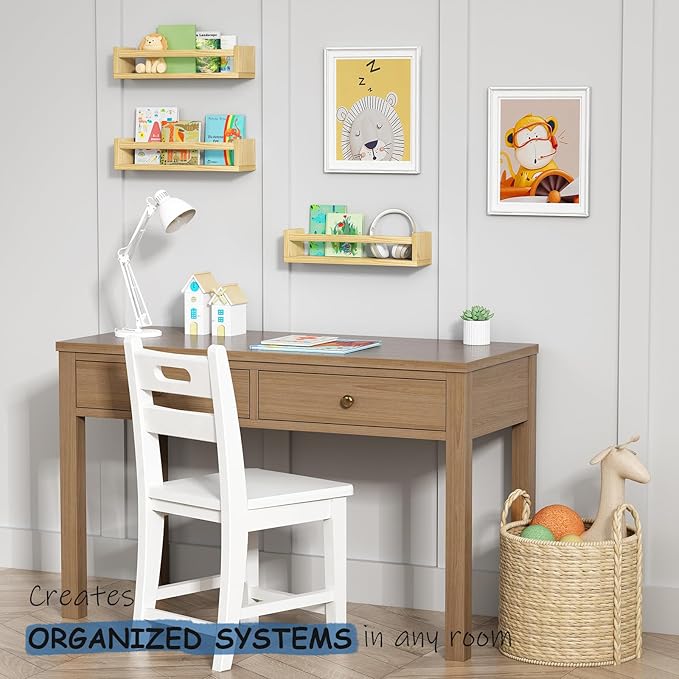 Floating Nursery Book Shelves for Wall, Natural Wood Wall Bookshelf for Kids Room Bedroom, Small Wooden Hanging Baby Book Shelf and Toy Organizer for Nursery Girl Boy Toddler Child - Set of 3