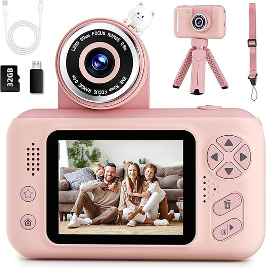 Kids Camera Girls for 3 4 5 6 7 8 9 Years Old Girls,1080P HD Video Selfie Camera with 32G SD Card Kids Digital Camera Toys for Toddler Birthday Gifts Pink
