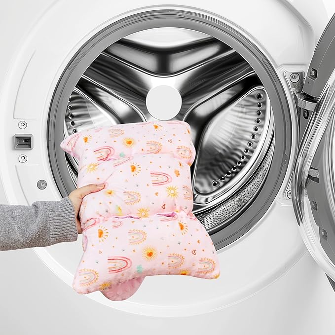 Infant Car Seat Insert and Strap Covers, Very Soft Car Seat Head Support Baby Girl Boy, Reversible Newborn Carseat Insert Cushion Fits for Stroller, Baby Swing, Bouncer (Pink Rainbow)