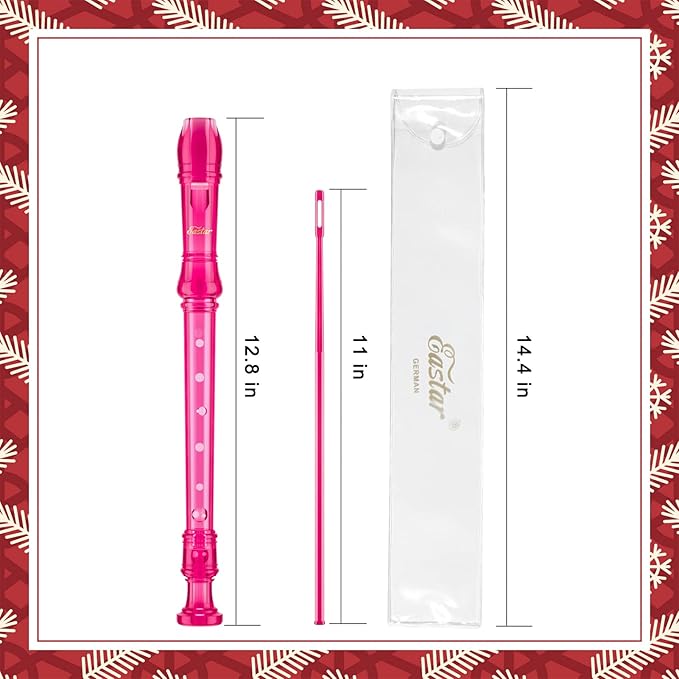 Eastar Soprano Recorder Instrument for Kids Students Beginners, German fingering C Key with Cleaning Kit, Storage Bag, Fingering Chart, ERS-1GP, Pink, School-Approved