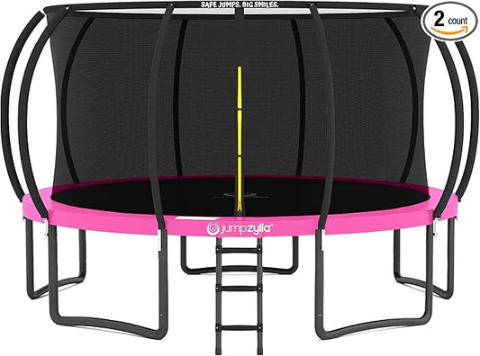 JUMPZYLLA Trampoline Outdoor 8FT 10FT 12FT 14FT 15FT 16FT with Enclosure and Ladder, ASTM Approved Recreational Trampoline for Kids and Adults, Anti-Rust Coated Frame