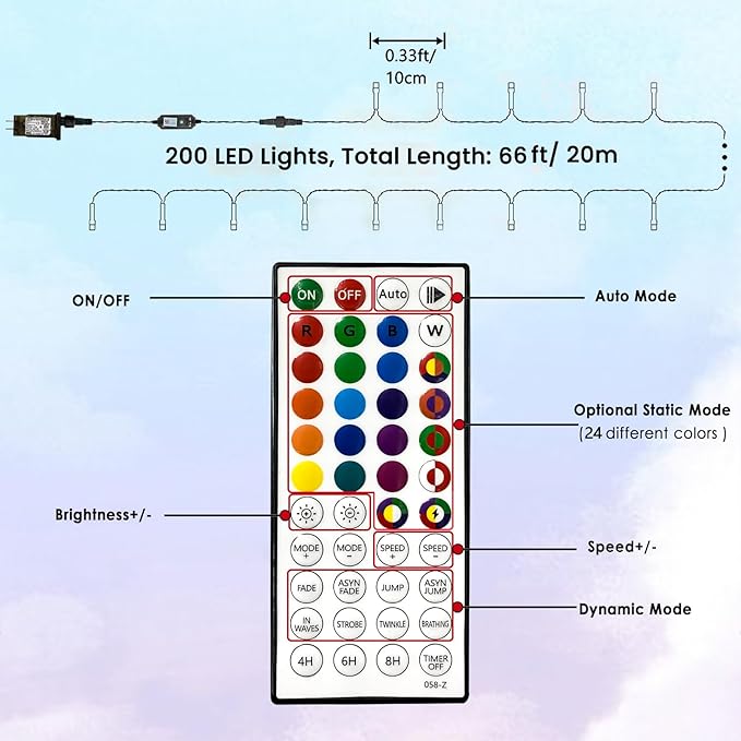 Albelt Smart Color Changing Halloween Lights, Christmas Decoration Lights with Remote & Timer, 66 FT 200 LED RGB Twinkle Fairy String Light Waterproof for Indoor Outdoor Fall Xmas Tree Decor