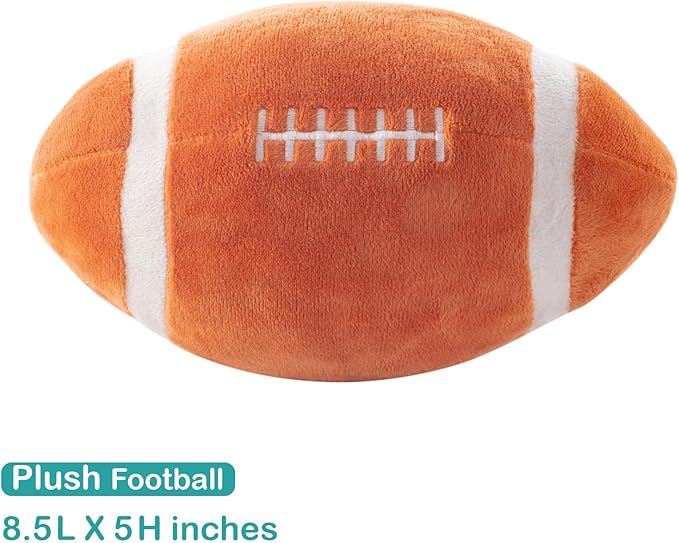 4 Piece Crib Bedding Set for Boys Girls, Infant Toddler Nursery Baby Bedding Sets Includes Cartoon Quilt, Fitted Crib Sheet, Crib Skirt and Plush Football Toy (MVP)