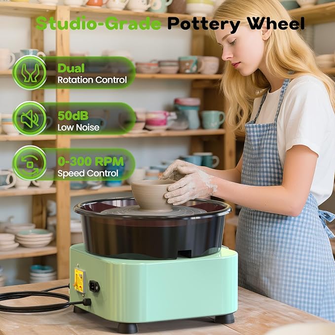 Alldeer 11-inch Pottery Wheel, 350W Electric Ceramic Forming Machine with Detachable Basin, 0-300RPM Foot Pedal Control, 19PCS Complete Clay Tool Kit for Professional Potters and Adult Crafters