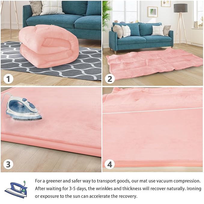 Baby Play Mat for Floor Tummy Time Mat Nursery Rug Muscle Area Rug Playroom Tatami 79"x138" Memory Foam 1.3" Thick Crawling For Babies,Toddlers, Infants, Kids,Floor(Pink)