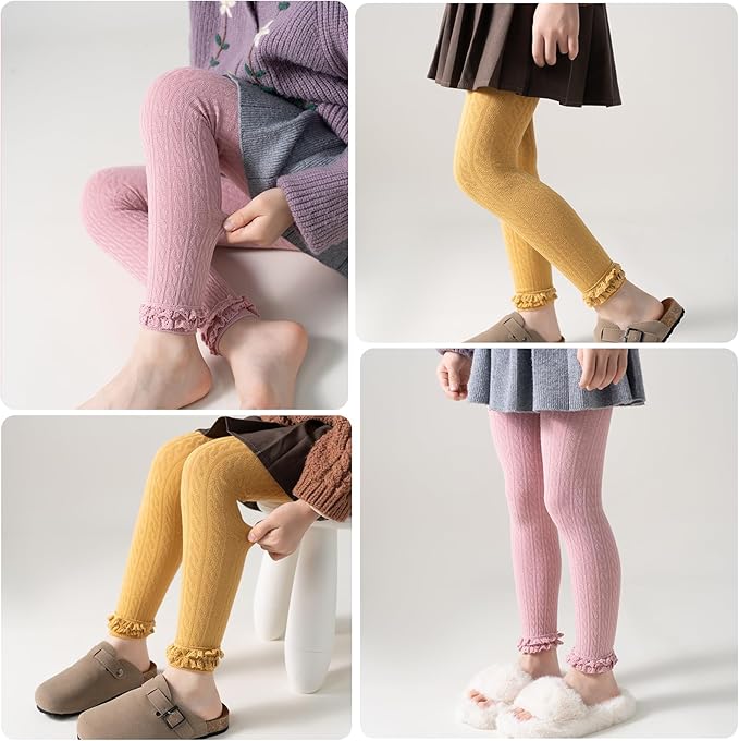 Girls Leggings for Little Girls, 2 Pack Toddler Girl Pants Leggings for Baby Tights Knitted Multi-Colors 2-9 Years