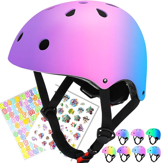 Color Gradient Adjustable Kids Bike Helmet Toddler Skateboard Helmets Boys Girls Child Ventilation Helmet for Multi-Sports Skating Cycling Scooter Balance