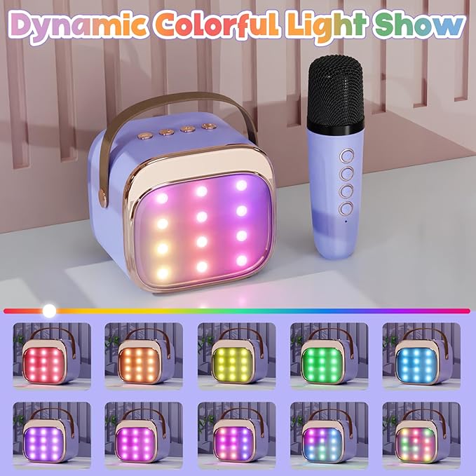 FLUESTON Mini Karaoke Machine for Kids Adults, Portable Bluetooth Speaker with 2 Wireless Microphones, Birthday Kids Gifts Toys for Girls Ages 3, 4, 5, 6, 7, 8, 9,10,11,12+ Years Old