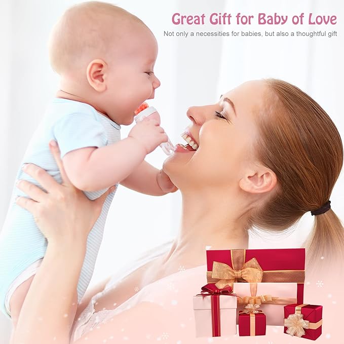 Baby Solids/Frozen Fruit Feeder Pacifier, Infant Teether Toy 4M+, BPA-Free Silicone Pouch & Nipple, Safely Introduce Solids, Teething Relief, 2-Pack (Bear - Purple Pink White, S/M/L)