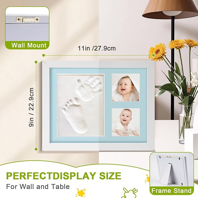 Baby Hand and Footprint Kit,Footprint Kit for Boy or Girl,Keepsake Handprint Kit Newborn Nursery Picture Frame Timeless Gifts for Baby Shower and Registry (white)