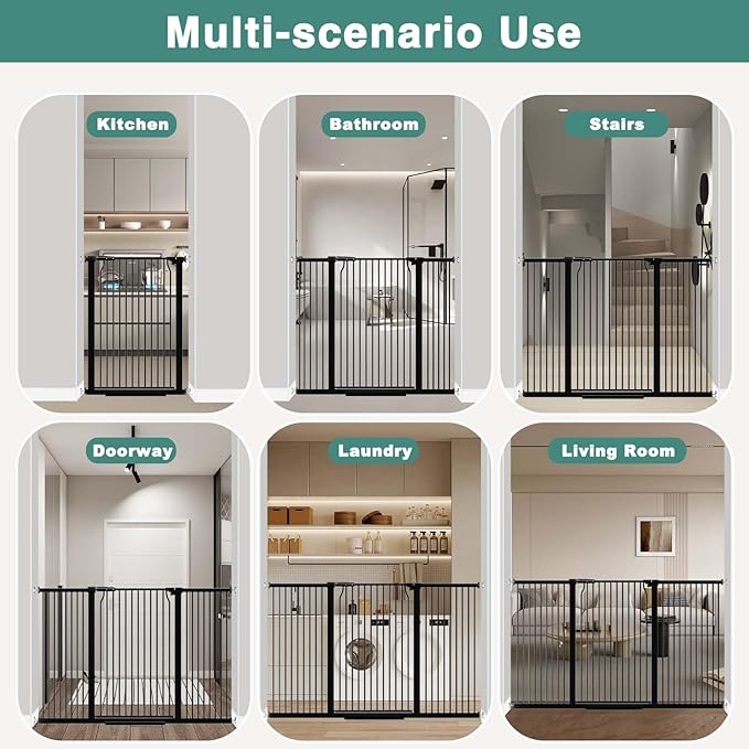 40.5" Extra Tall Baby Gate for Doorways, 32.6"-40.5" Extra Wide Pet Gate Pressure Mounted, Puppy Dog Gates Proof Indoor, No Drill Safety Child Gate, 1.37" Narrow Space Metal Black Gate