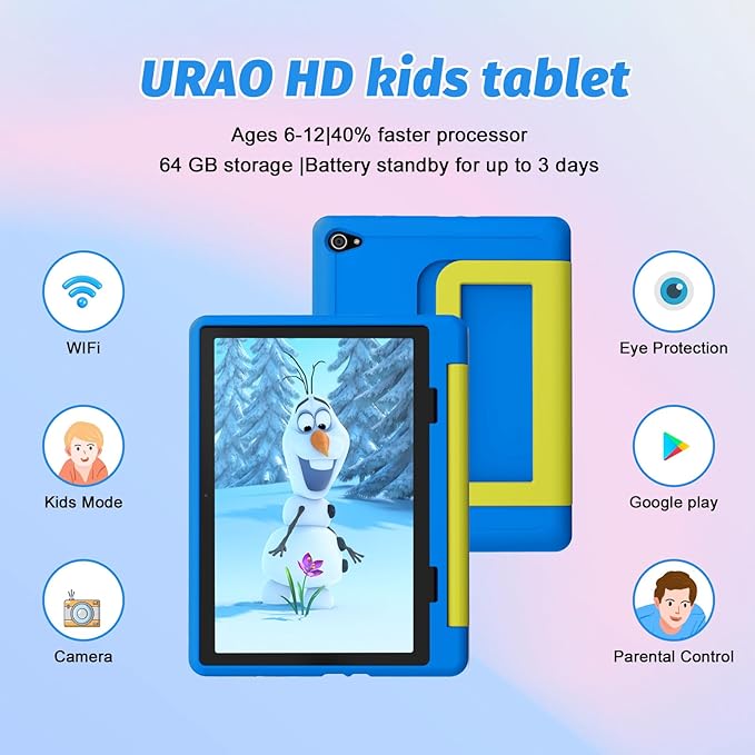 Kids Tablet, Android 14 Tablet for Kids 10 inch Octa-Core with Case, 64GB 1TB TF Card Expandable for Toddler Children, Parental Control, Dual Camera, WiFi,Gift