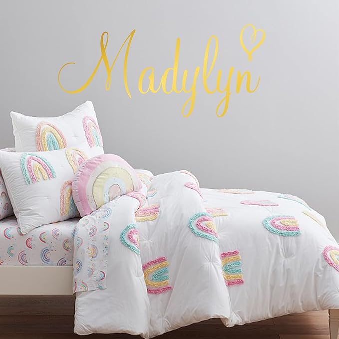 Custom Name & Heart Wall Decal- Baby Boy Girl Unisex - Nursery Decal for Home Bedroom Children - Wall Sticker (397) (14" Wide x 5" high)