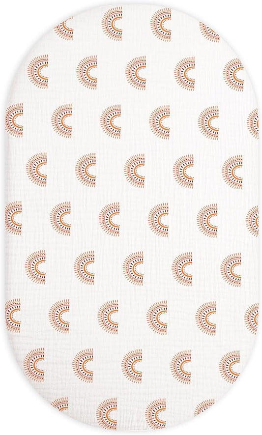 Bassinet Sheet for Baby Boy and Girl, Fitted Sheets for Rectangle, Oval, Hourglass Bassinet Mattress, Muslin Moses Basket Sheets with Neutral Style (Rainbow)