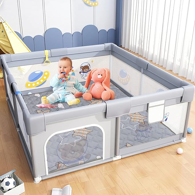 Baby Play Mats for Floor, Thick 50x50 Inch Crawling Mat for Playpen,Foam Playmats for Babies and Toddlers Infants, Foldable and Machine Washable(Grey)