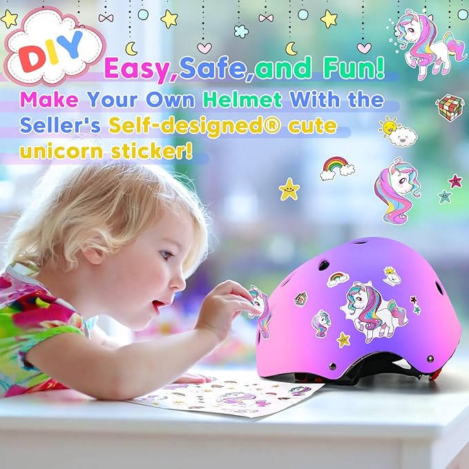 Color Gradient Adjustable Kids Bike Helmet Toddler Skateboard Helmets Boys Girls Child Ventilation Helmet for Multi-Sports Skating Cycling Scooter Balance