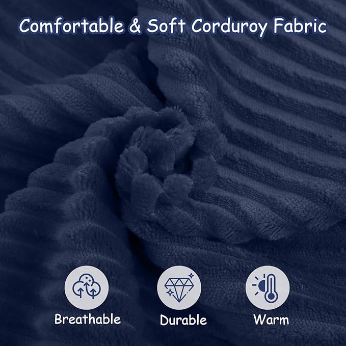 COMAX Kids Bean Bag Chair Turn into Beanbag Bed, Toddler Bean Chair Corduroy for Girl Boy Sleeping, Lazy Children Bean Bags with Filler, Convertible Child Floor Mattress, Dark Blue