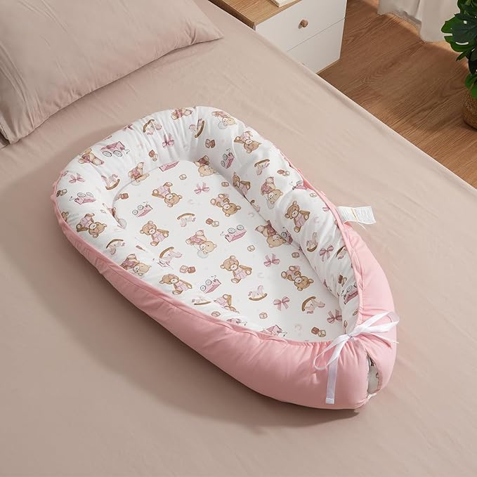 HKAI Baby Lounger – Soft Cotton Infant Floor Seat for Newborn to 24 Months, Portable Baby Essentials for Boys & Girls