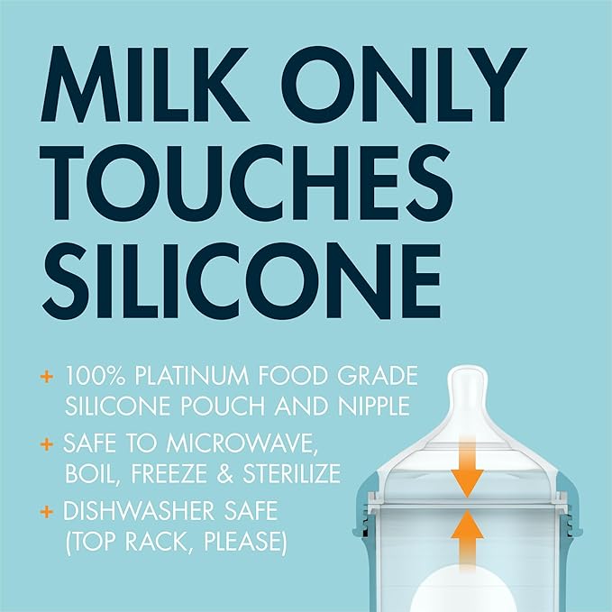 Boon Nursh Reusable Silicone Pouch Baby Bottles - Medium Flow Nipple - Silicone Baby Bottle Pouch and Nipple - Baby Feeding Essentials - Tie Dye - 3-6 Months - 3 Count - 8 Ounce