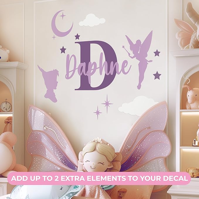 CRYPTONITE Personalized Name & Initial Tinkerbell Vinyl Wall Decals - Baby Girl Bedroom Decor - Fairy & Princess Wall Decals (A. Tinkerbell)