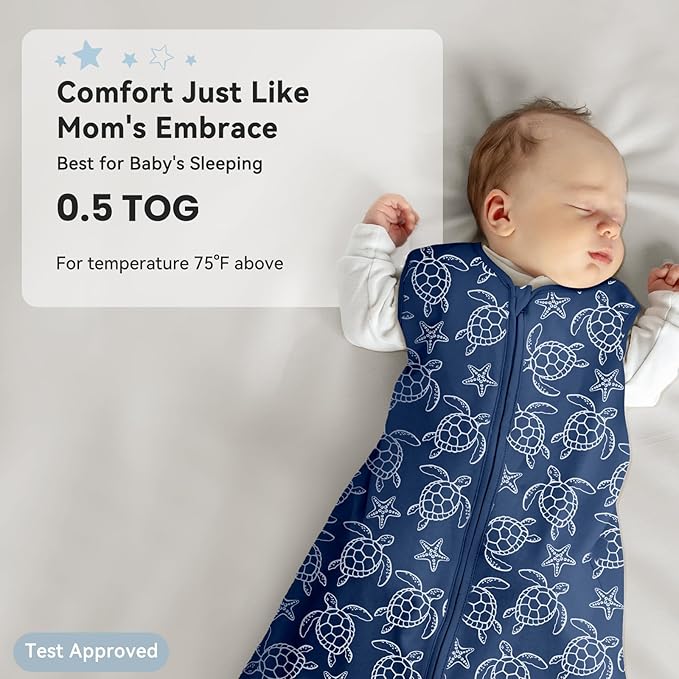 Baby Sleep Sack 0-6 Months 0.5 Tog Wearable Blanket Baby, 3 Pack 100% Cotton Lightweight Sleeping Sack with 2-Way Zipper for Newborn Infant Shark