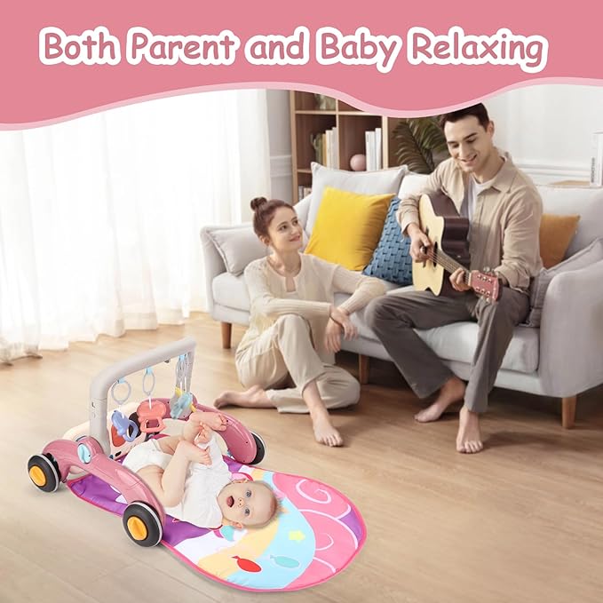 Baby Play Gym Walker Kick and Play Piano Gym for Boys Girls Play Mat Musical Tummy Time Mat Infant Christmas Newborn Gifts Toddlers (Pink)