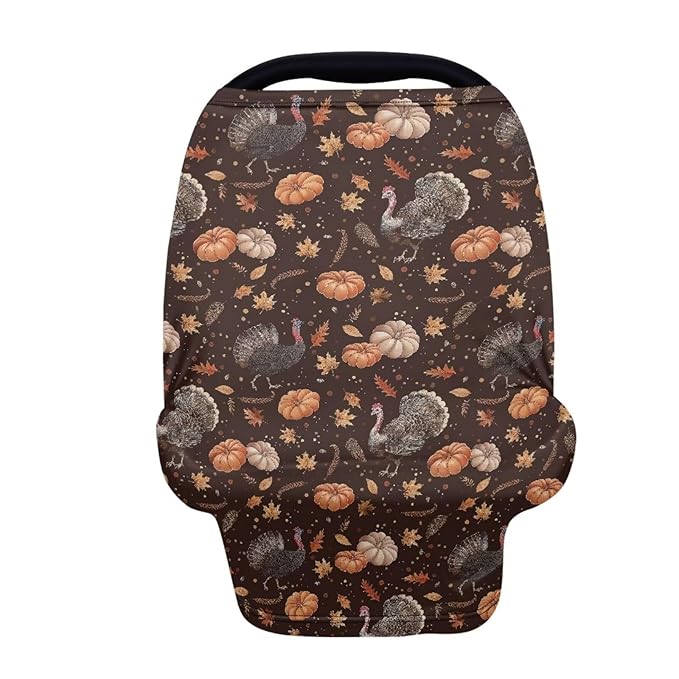 Binienty Hanksgiving Turkey Pumpkin Stretch Car Seat Covers for Babies Infants, Breathable Stretch Baby Stroller Cover Canopies Thankful Car Seat Cover